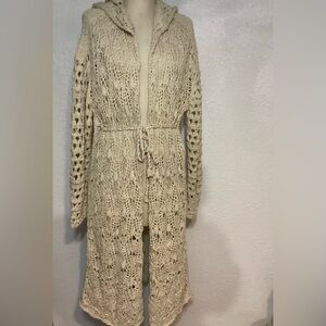 Free people Cream Crochet Long Cardigan size small